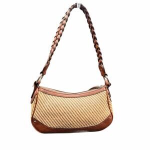 Banana Republic Woven Raffia & Leather Shoulder Bag Braided Strap Brown